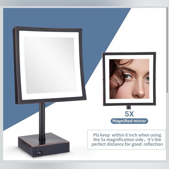Tabletop LED Lighted 5X Magnifying Square 8”Makeup Mirror - Picture 3 of 9